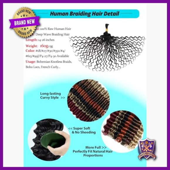 20 Inch Human Hair Extensions 5 Bundles Deep Wave Boho Braiding Hair main image 5